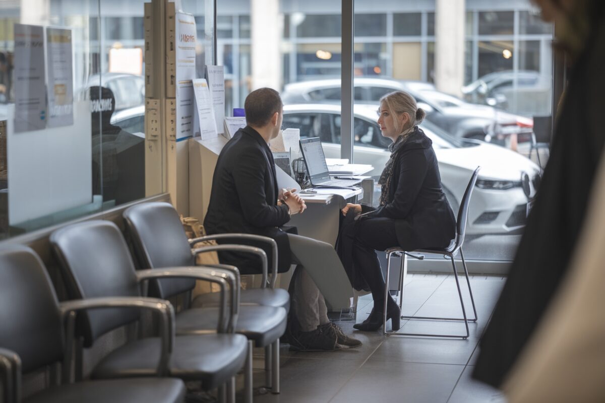Un demandeur d’emploi échange avec une conseillère dans une agence