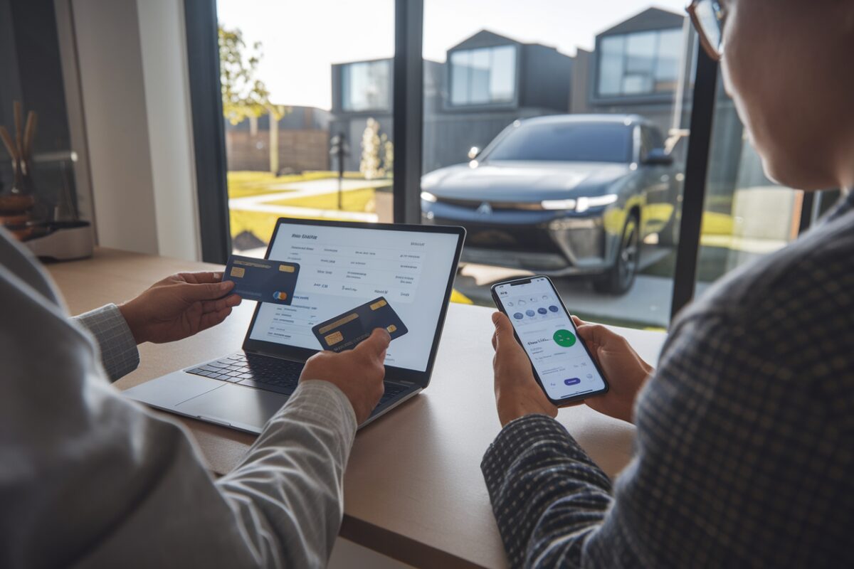 Un couple examine ses factures et son budget sur ordinateur portable